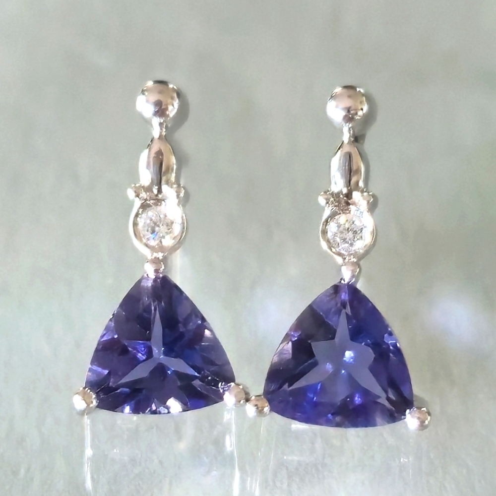 14k White Gold Diamond Tanzanite Earrings Designer Signed 1.8 grams NWOT Mexico